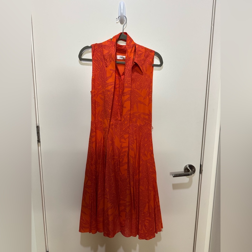Diane Von Furstenberg Orange Palm Button Down Dress